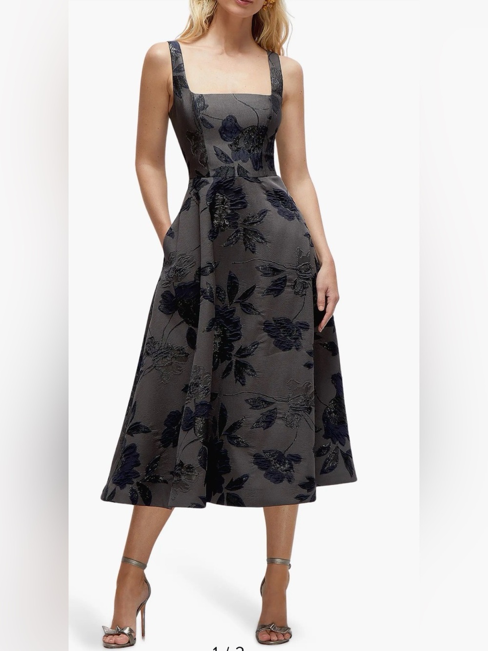 Dessy Collection Metallic Fit&Flare Midi Dress, Size 2 - Picture 1 of 11